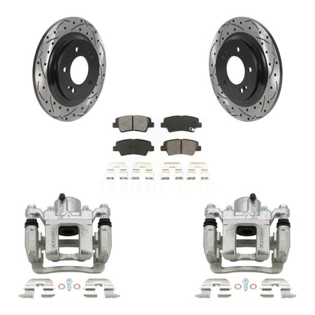 Rear Brake Coat Caliper Drill Slot Rotors Semi-Metallic Pad Kit For 2013 Kia Optima 2.4L KCD-100542S