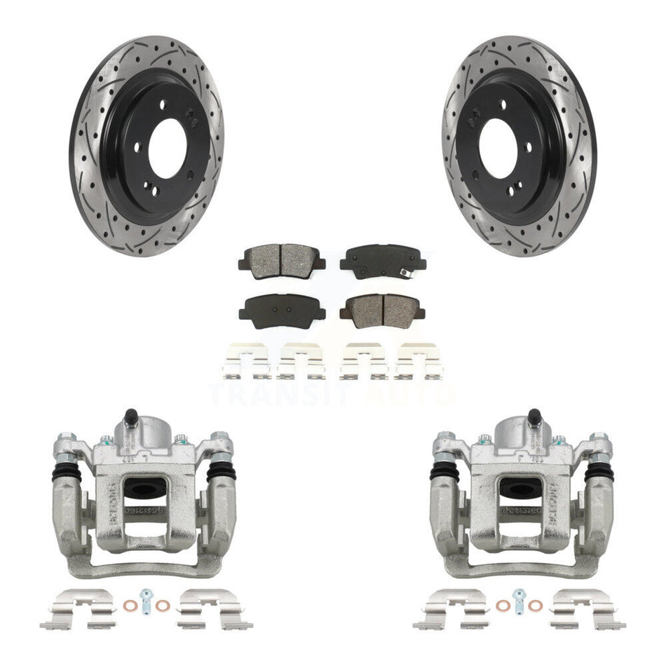 Rear Brake Coat Caliper Drill Slot Rotors Semi-Metallic Pad Kit For 2013 Kia Optima 2.4L KCD-100542S