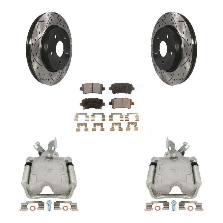 Rear Disc Brake Coated Caliper Drilled Slotted Rotors And Ceramic Pads Kit For Chevrolet Impala Buick LaCrosse Malibu Regal Cadillac XTS KCD-100542T