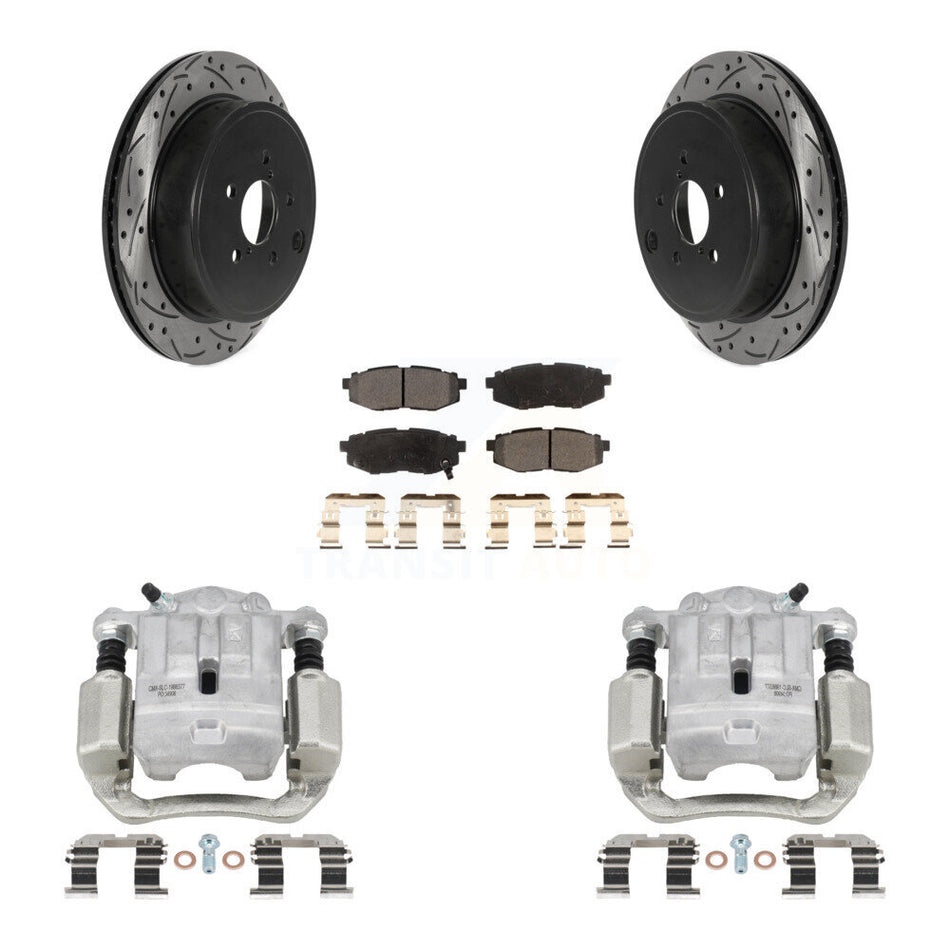 Rear Brake Coat Caliper Drill Slot Rotor Semi-Metallic Pad Kit For Subaru Outback Legacy KCD-100543P