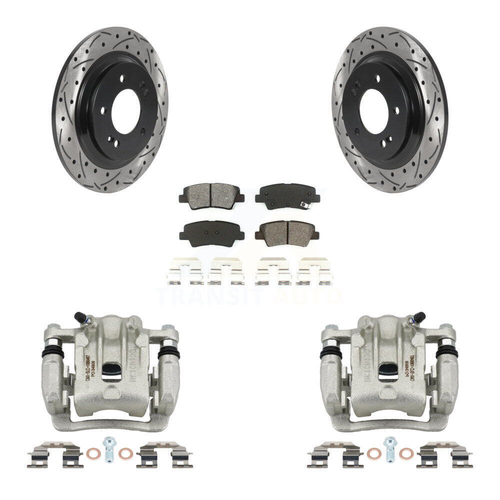 Rear Brake Coat Caliper Drill Slot Rotors Semi-Metallic Pad Kit For 2013 Kia Optima 2.0L KCD-100543S