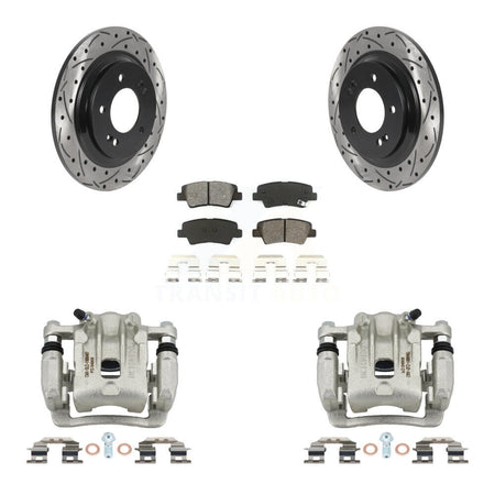 Rear Brake Coat Caliper Drill Slot Rotors Semi-Metallic Pad Kit For 2013 Kia Optima 2.0L KCD-100543S