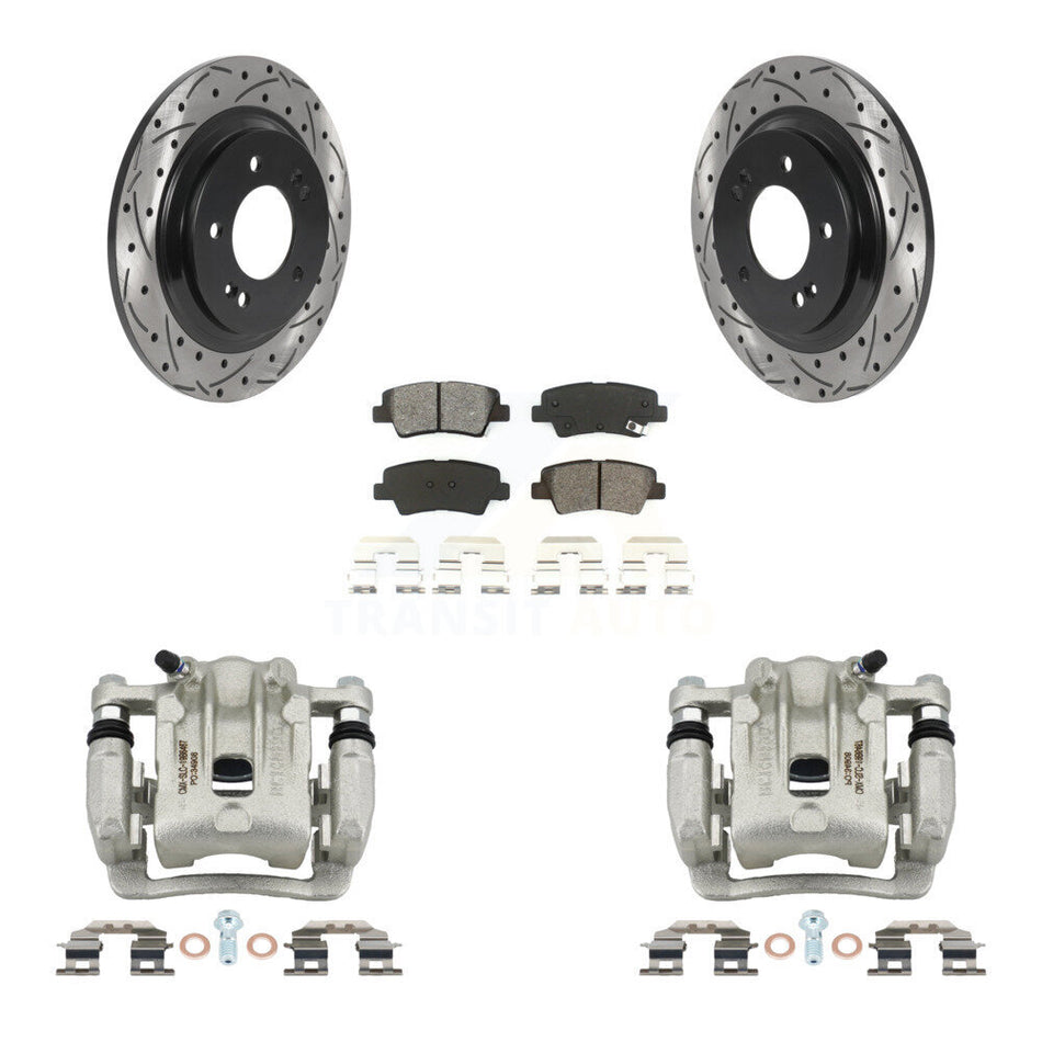 Rear Brake Coat Caliper Drill Slot Rotors Semi-Metallic Pad Kit For 2013 Kia Optima 2.0L KCD-100543S
