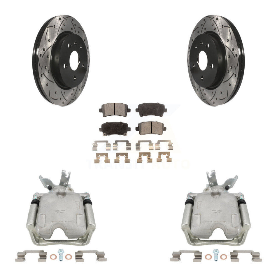 Rear Disc Brake Coated Caliper Drilled Slotted Rotors And Ceramic Pads Kit For 2014-2015 Chevrolet Malibu 2.0L with Turbocharged With 17" Factory Wheels KCD-100544T