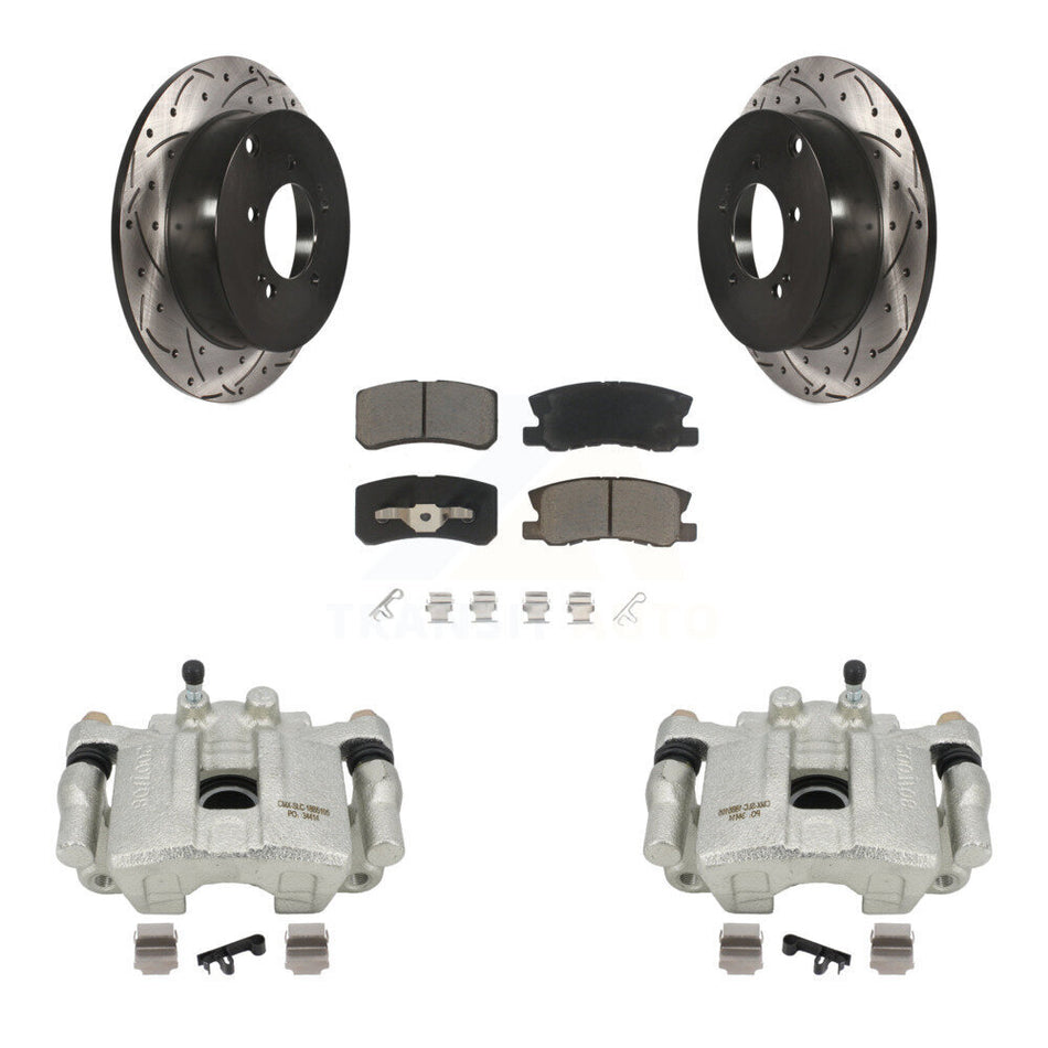 Rear Disc Brake Coated Caliper Drilled Slotted Rotors And Ceramic Pads Kit For Mitsubishi Outlander With 7 Passenger Seating KCD-100545C