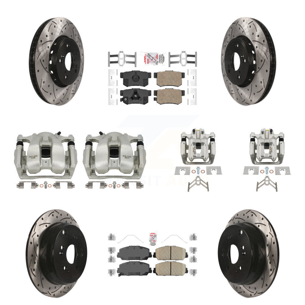 Front Rear Brake Caliper Drill Slot Rotor Ceramic Pad Kit (10Pc) For 2016-2018 Acura RDX KCD-100545N