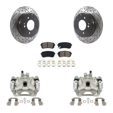 Rear Brake Caliper Drill Slot Rotors Semi-Metallic Pad Kit For Hyundai Sonata GAS engine KCD-100546S