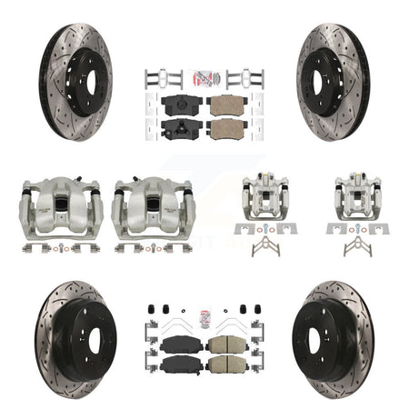 Front Rear Brake Caliper Drill Slot Rotor Ceramic Pad Kit (10Pc) For 2016-2018 Acura RDX KCD-100547N