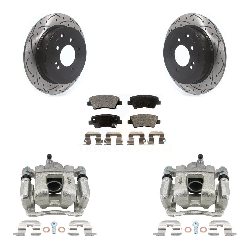 Rear Brake Coated Caliper Drill Slot Rotors Semi-Metallic Pad Kit For Hyundai Tucson Kia KCD-100547P