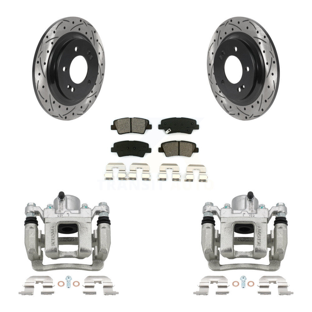 Rear Disc Brake Coated Caliper Drill Slot Rotor Semi-Metallic Pad Kit For Hyundai Sonata KCD-100547S