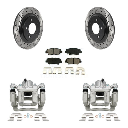 Rear Disc Brake Coated Caliper Drill Slot Rotor Semi-Metallic Pad Kit For Hyundai Sonata KCD-100547S
