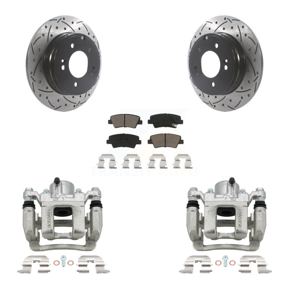 Rear Brake Coated Caliper Drill Slot Rotor Ceramic Pad Kit For Hyundai Sonata Kia Optima KCD-100548C