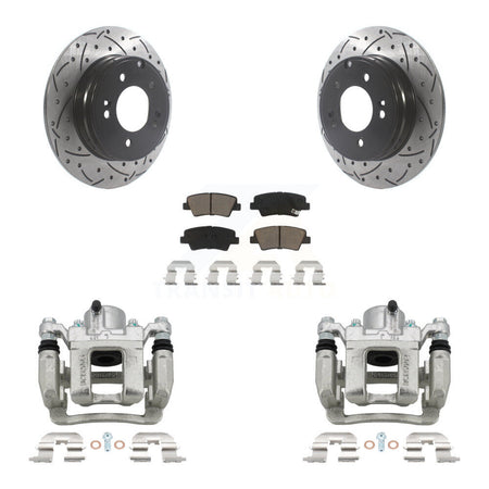Rear Brake Coated Caliper Drill Slot Rotor Ceramic Pad Kit For Hyundai Sonata Kia Optima KCD-100548C