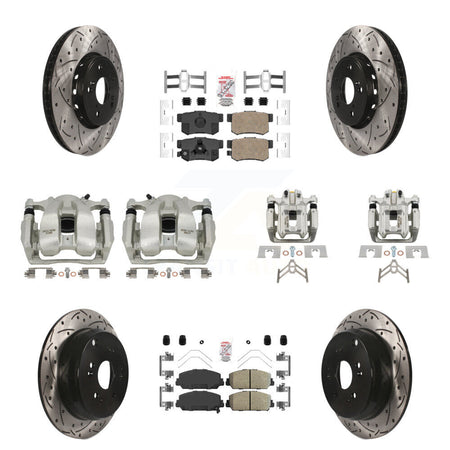 Front Rear Brake Caliper Drill Slot Rotor Ceramic Pad Kit (10Pc) For 2016-2018 Acura RDX KCD-100548N