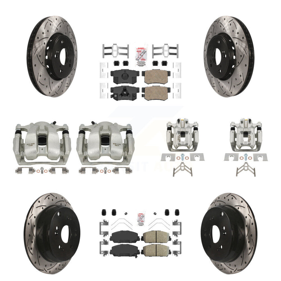 Front Rear Brake Caliper Drill Slot Rotor Ceramic Pad Kit (10Pc) For 2016-2018 Acura RDX KCD-100548N