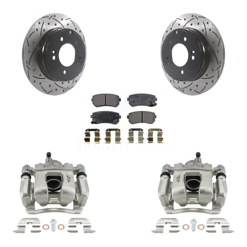 Rear Disc Brake Coated Caliper Drill Slot Rotor Semi-Metallic Pad Kit For Hyundai Tucson KCD-100548P