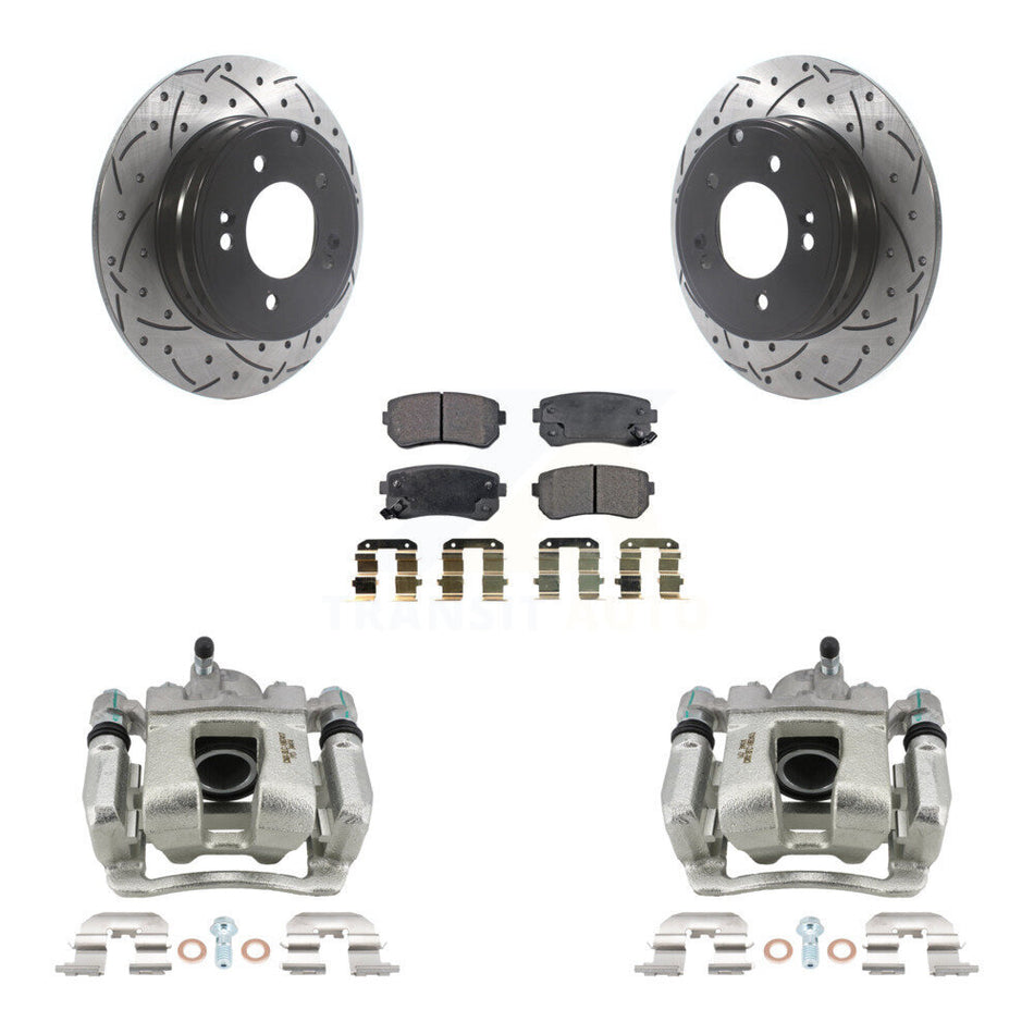 Rear Disc Brake Coated Caliper Drill Slot Rotor Semi-Metallic Pad Kit For Hyundai Tucson KCD-100548P