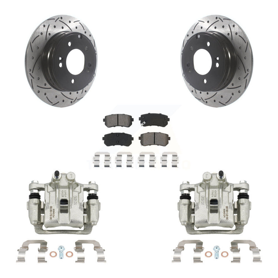 Rear Brake Caliper Drill Slot Rotors Semi-Metallic Pad Kit For Hyundai Sonata Kia Optima KCD-100548S