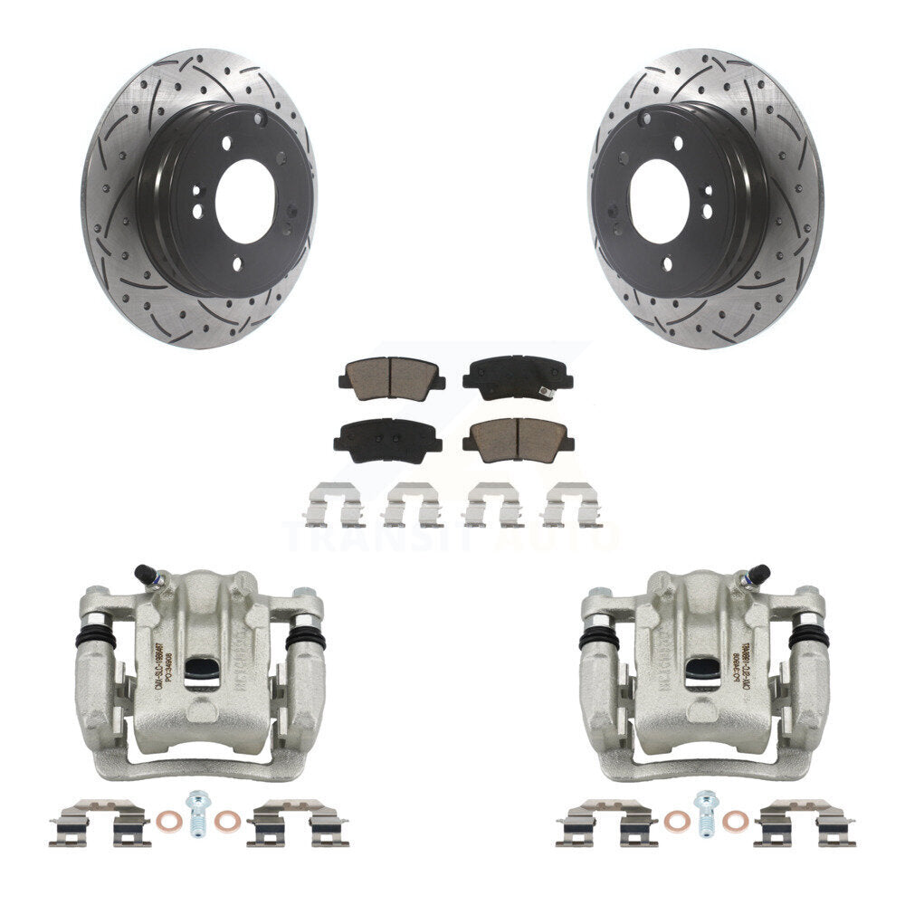 Rear Brake Coated Caliper Drill Slot Rotors Ceramic Pad Kit For Kia Optima Hyundai Azera KCD-100549C
