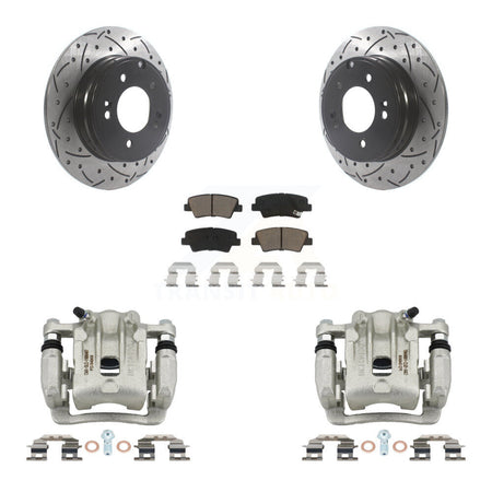 Rear Brake Coated Caliper Drill Slot Rotors Ceramic Pad Kit For Kia Optima Hyundai Azera KCD-100549C