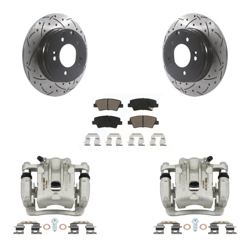 Rear Brake Coated Caliper Drill Slot Rotors Ceramic Pad Kit For Kia Optima Hyundai Azera KCD-100549C