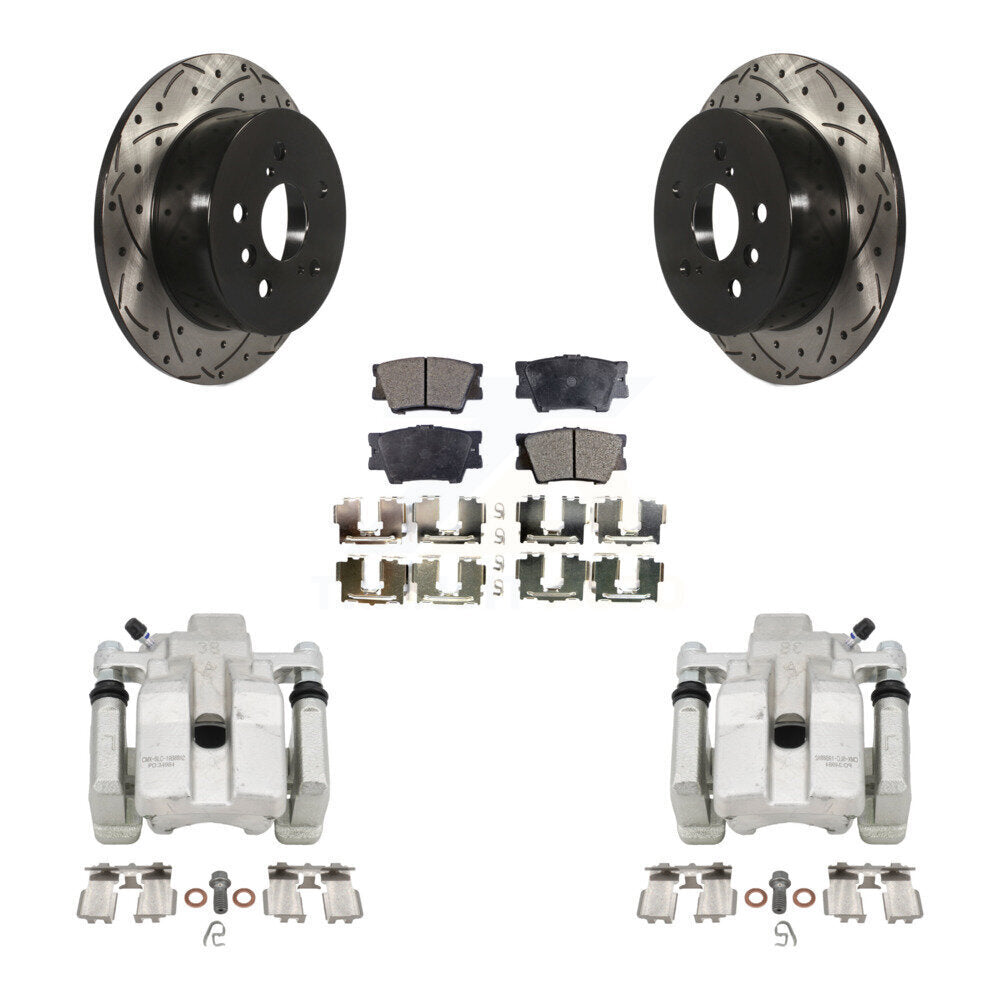 Rear Brake Caliper Drilled Slot Rotor Semi-Metallic Pad Kit For Toyota Camry Lexus ES350 KCD-100549P