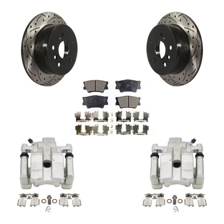 Rear Brake Caliper Drilled Slot Rotor Semi-Metallic Pad Kit For Toyota Camry Lexus ES350 KCD-100549P