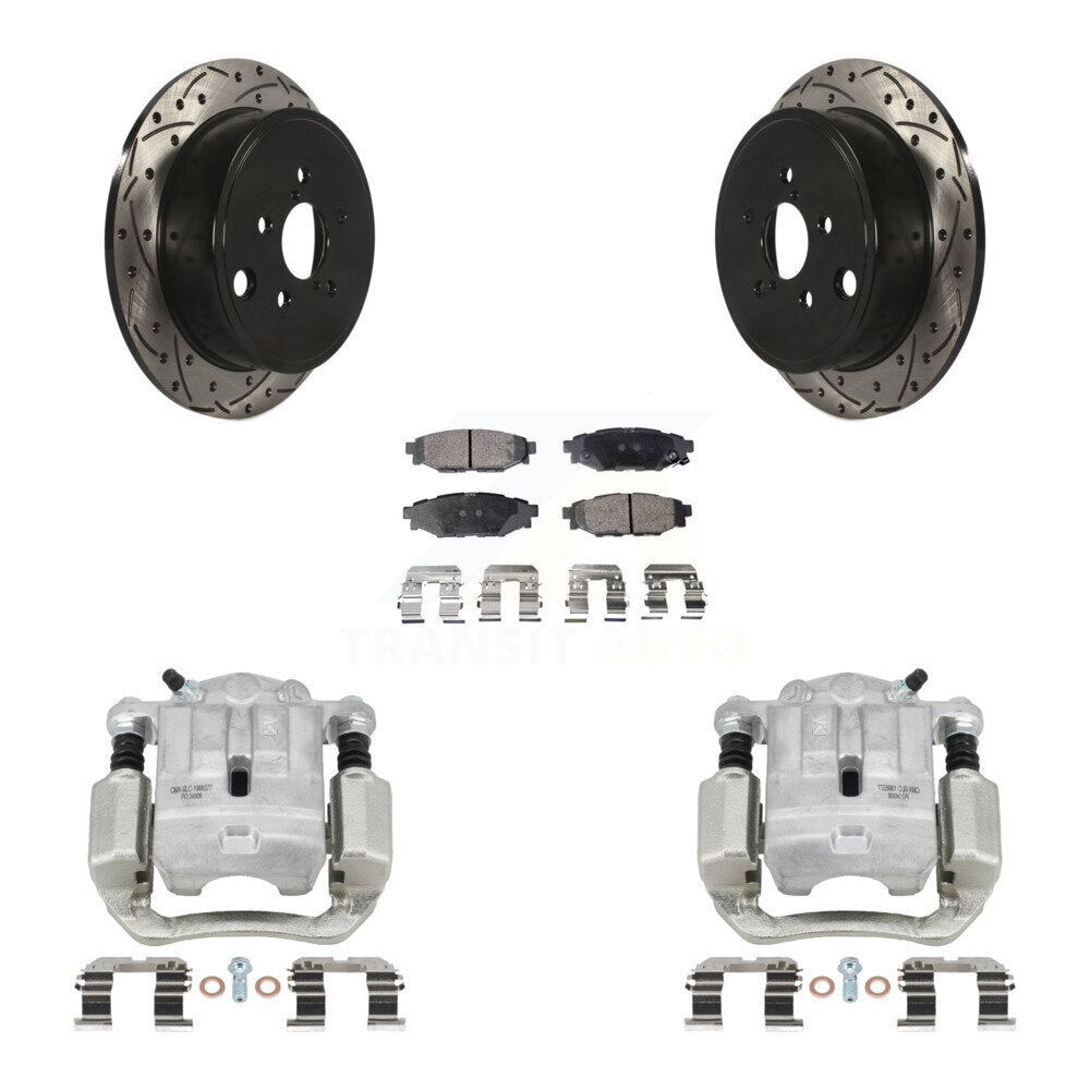Rear Disc Brake Coated Caliper Drilled Slotted Rotor & Ceramic Pad Kit For Subaru Legacy KCD-100549T