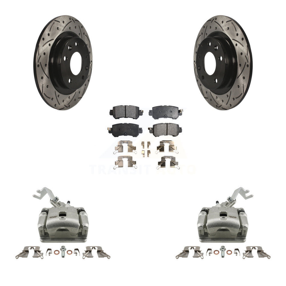 Rear Brake Coat Caliper Drill Slot Rotors Semi-Metallic Pad Kit For 2016-2018 Mazda CX-3 KCD-100550P