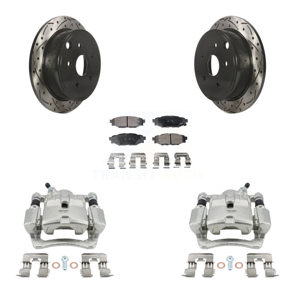 Rear Disc Brake Coated Caliper Drilled Slotted Rotors And Ceramic Pad Kit For Subaru WRX KCD-100550T