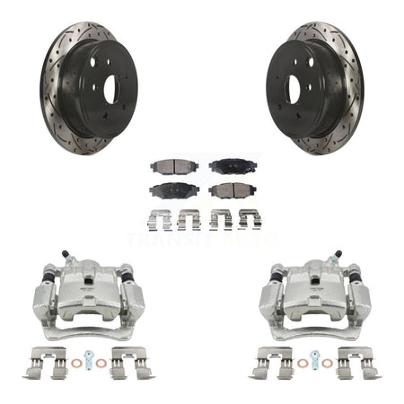 Rear Disc Brake Coated Caliper Drilled Slotted Rotors And Ceramic Pad Kit For Subaru WRX KCD-100550T