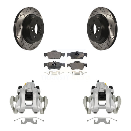 Rear Brake Caliper Drill Slotted Rotor Semi-Metallic Pad Kit For Mercedes-Benz E350 E500 KCD-100551P