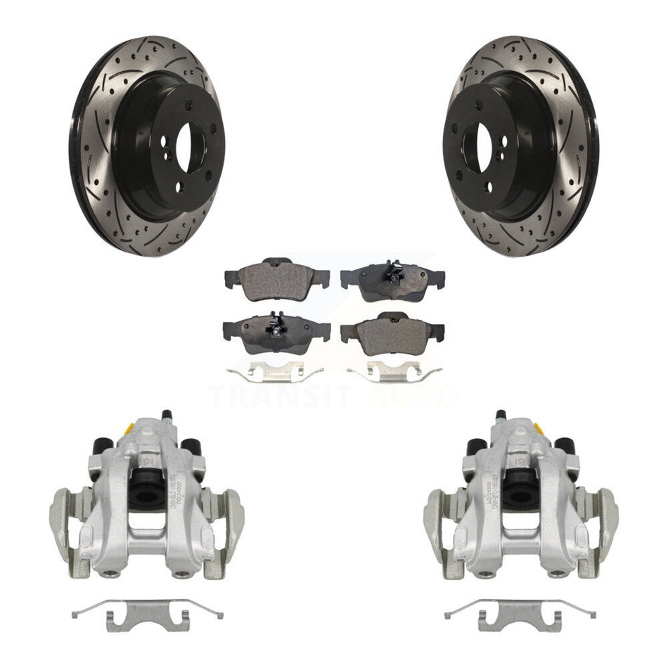 Rear Brake Caliper Drill Slotted Rotor Semi-Metallic Pad Kit For Mercedes-Benz E350 E500 KCD-100551P