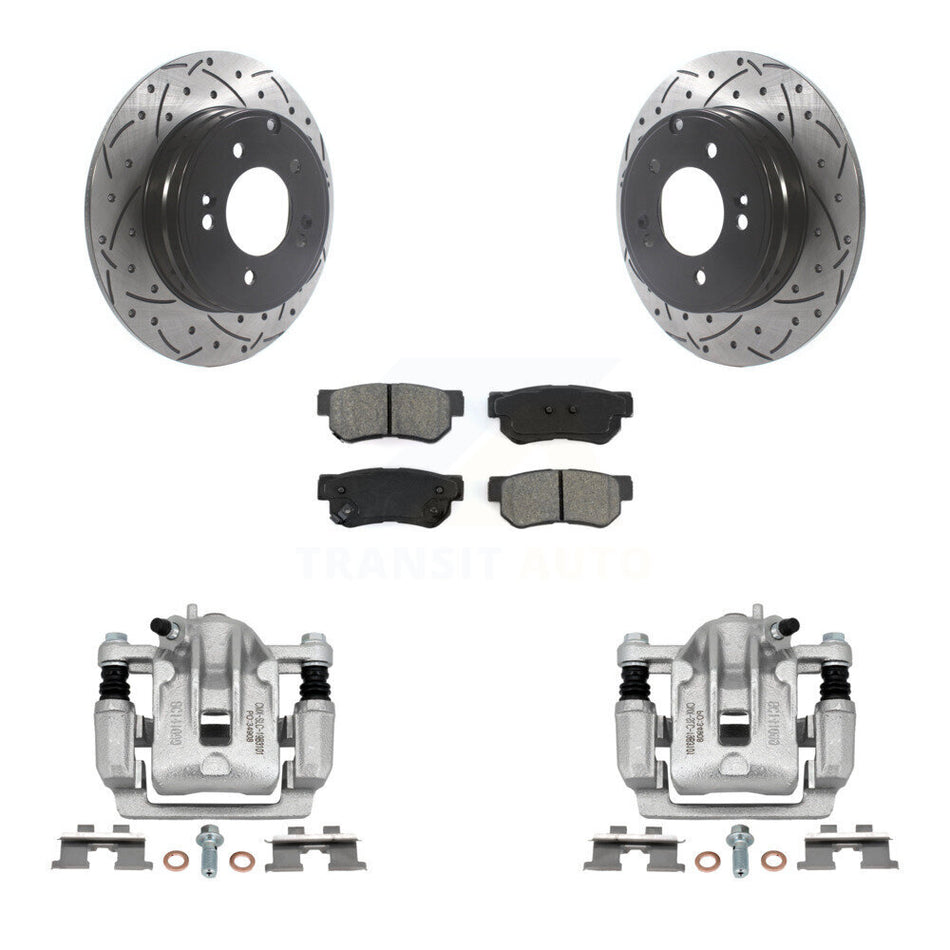 Rear Disc Brake Coated Caliper Drilled Slotted Rotors And Semi-Metallic Pads Kit For 2006 Hyundai Sonata 3.3L To 03 06 KCD-100551S