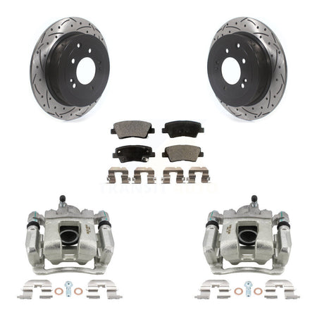 Rear Brake Coat Caliper Drill Slot Rotor Ceramic Pad Kit For Hyundai Tucson Kia Sportage KCD-100551T