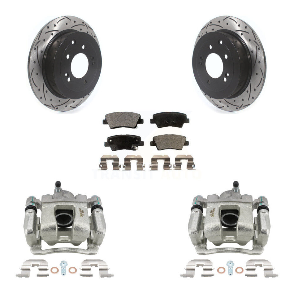 Rear Brake Coat Caliper Drill Slot Rotor Ceramic Pad Kit For Hyundai Tucson Kia Sportage KCD-100551T