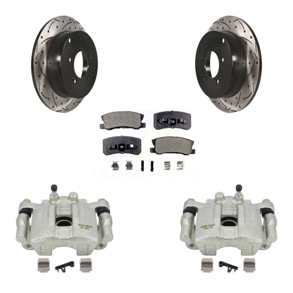 Rear Disc Brake Coated Caliper Drilled Slotted Rotors And Semi-Metallic Pads Kit For Mitsubishi Outlander With 7 Passenger Seating KCD-100552P by Transit Auto