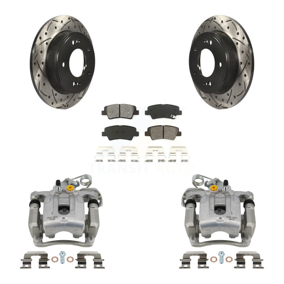 Rear Disc Brake Coated Caliper Drilled Slotted Rotors And Semi-Metallic Pads Kit For Hyundai Elantra Coupe KCD-100552S