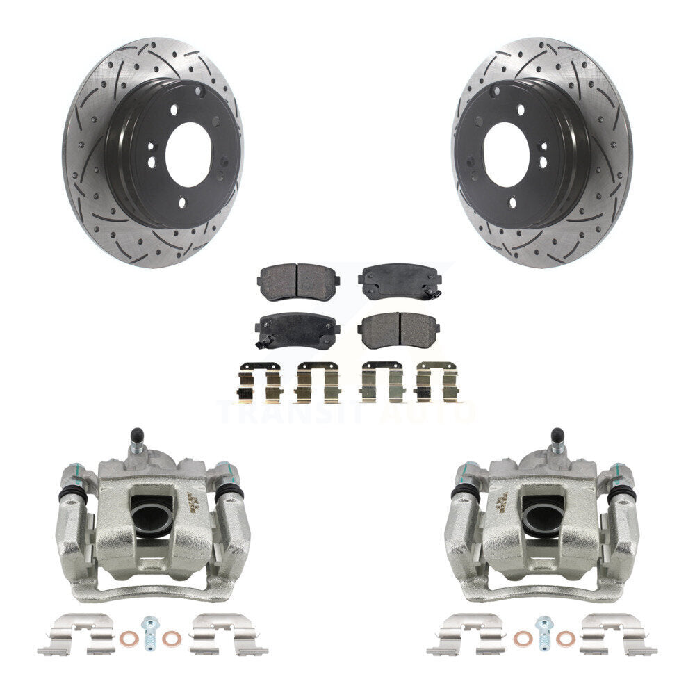 Rear Disc Brake Coated Caliper Drilled Slotted Rotors Ceramic Pad Kit For Hyundai Tucson KCD-100552T