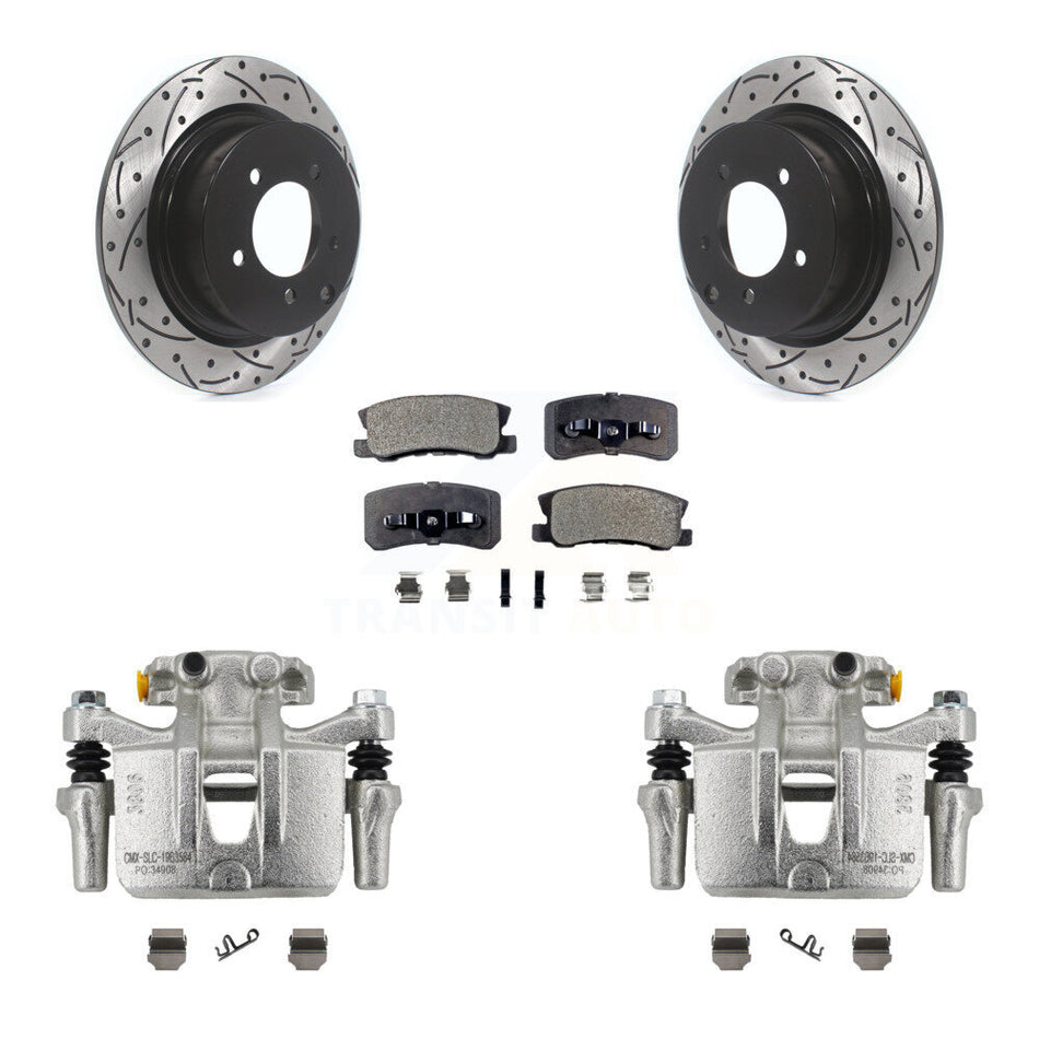 Rear Brake Coat Caliper Drill Slot Rotors Semi-Metallic Pad Kit For Mitsubishi Outlander KCD-100553P