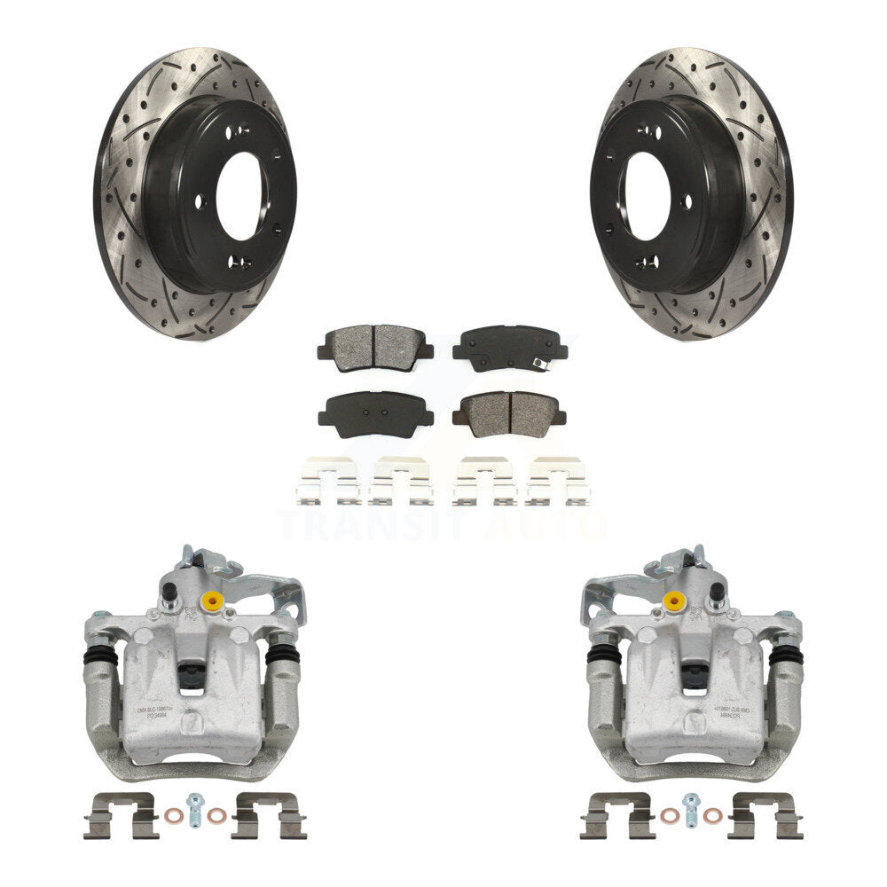 Rear Brake Caliper Drill Slotted Rotors Semi-Metallic Pad Kit For Hyundai Elantra GT Kia KCD-100554S
