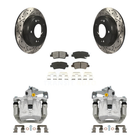 Rear Brake Caliper Drill Slotted Rotors Semi-Metallic Pad Kit For Hyundai Elantra GT Kia KCD-100554S