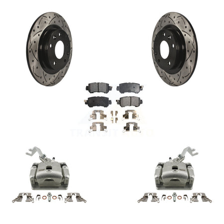 Rear Disc Brake Coated Caliper Drill Slot Rotor Ceramic Pad Kit For 2016-2018 Mazda CX-3 KCD-100554T