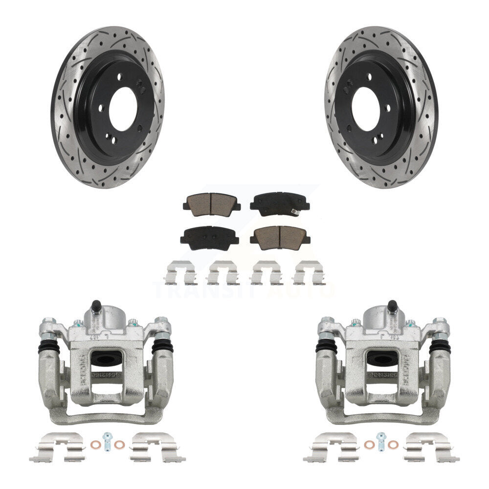 Rear Disc Brake Coated Caliper Drilled Slotted Rotors Ceramic Pad Kit For Hyundai Sonata KCD-100555C