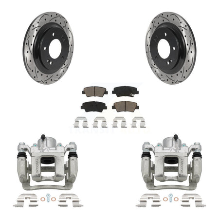 Rear Disc Brake Coated Caliper Drilled Slotted Rotors Ceramic Pad Kit For Hyundai Sonata KCD-100555C