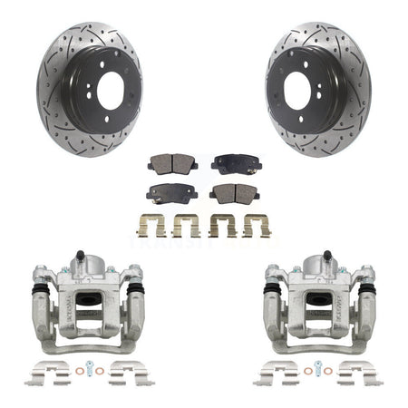 Rear Brake Caliper Drill Slot Rotors Semi-Metallic Pad Kit For Hyundai Sonata Kia Optima KCD-100555P