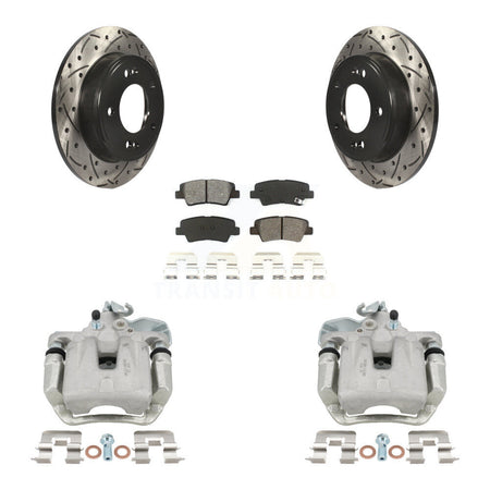 Rear Brake Coated Caliper Drill Slot Rotors Semi-Metallic Pad Kit For 2014-2016 Kia Soul KCD-100555S