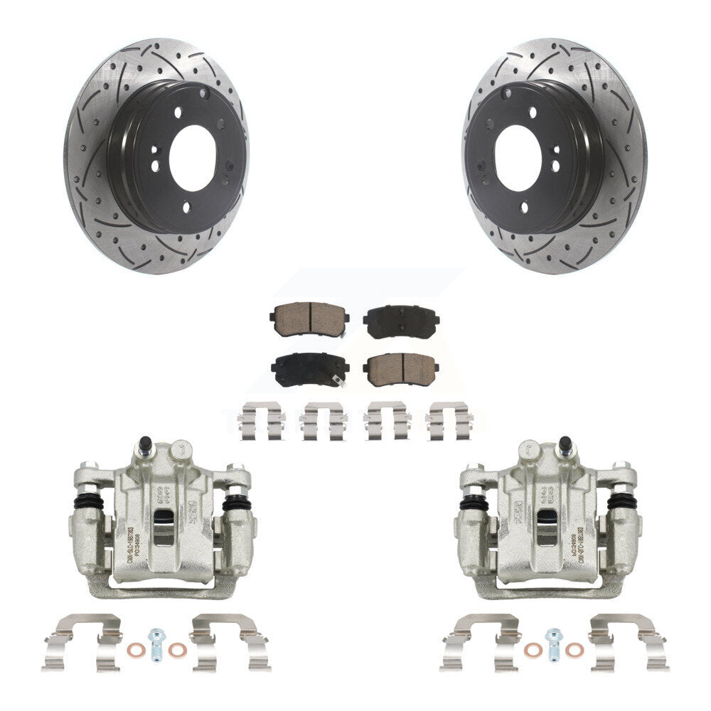 Rear Brake Coated Caliper Drill Slot Rotor Ceramic Pad Kit For Hyundai Sonata Kia Optima KCD-100556C