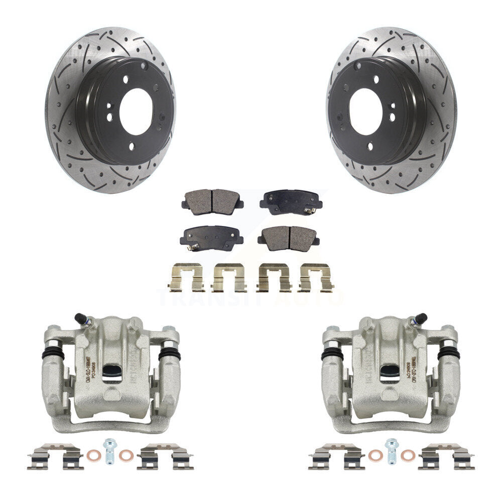 Rear Brake Caliper Drilled Slot Rotor Semi-Metallic Pad Kit For Kia Optima Hyundai Azera KCD-100556P
