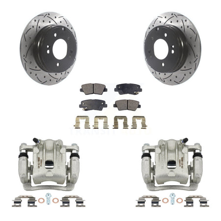 Rear Brake Caliper Drilled Slot Rotor Semi-Metallic Pad Kit For Kia Optima Hyundai Azera KCD-100556P